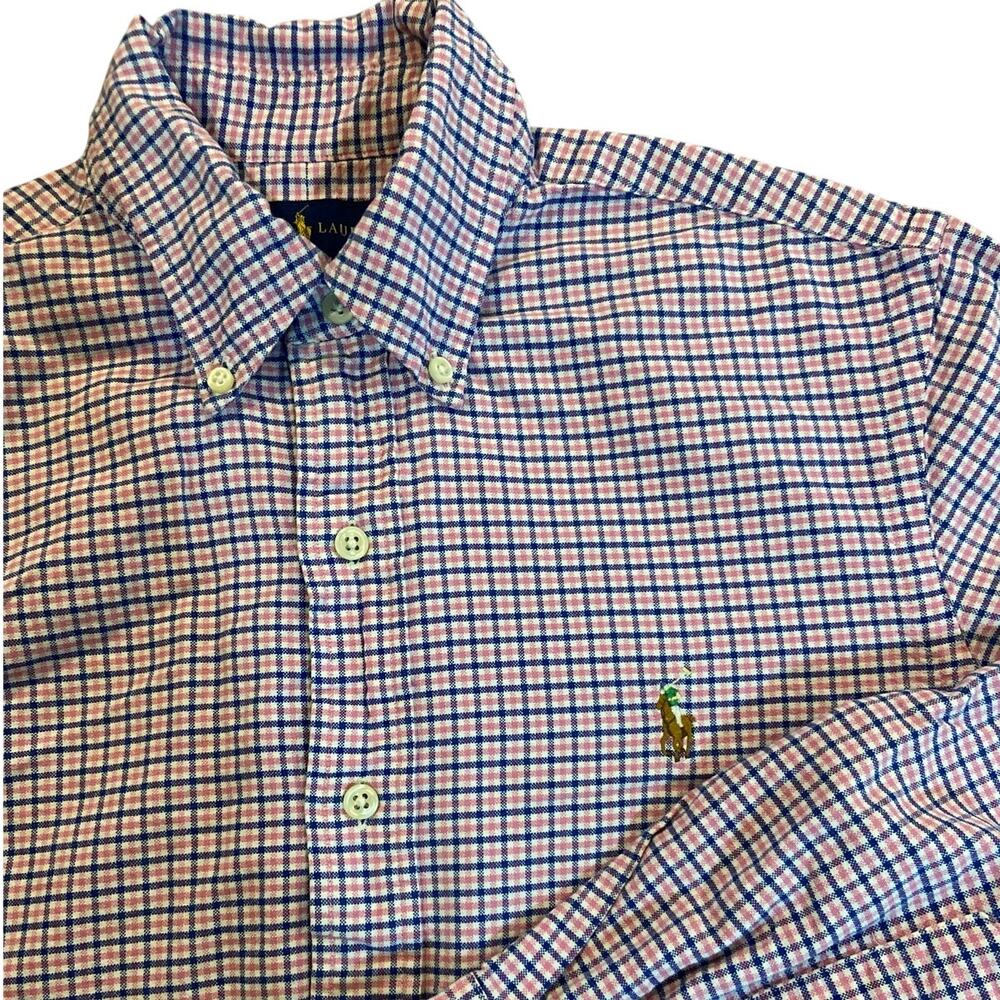 Polo Ralph Lauren Shirt Mens Small Pink Gingham Button Up Long Sleeve Flesh Pony